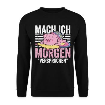 Mach ich Morgen Faulenzer - Unisex Pullover - Schwarz - Vorne - Alina (178cm) & Michal (187cm)