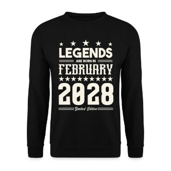 Geschenklegende Februar 2028. Geschenk Februar 2028. - Unisex Pullover - Schwarz - Vorne - Alina (178cm) & Michal (187cm)