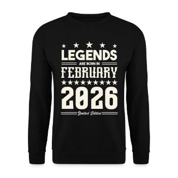 Cadeau Légende Février 2026. cadeau février 2026. - Sweat-shirt Unisexe - noir - Devant - Alina (178cm) & Michal (187cm)