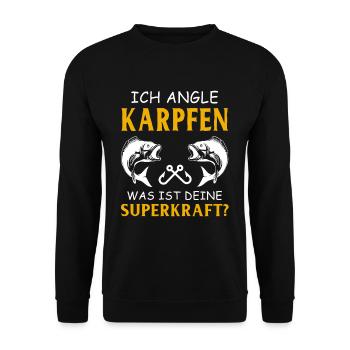 Angeln Tshirt Mann Fischer Rute Fischfang Fishing - Unisex Pullover - Schwarz - Vorne - Alina (178cm) & Michal (187cm)