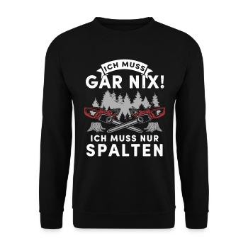 Holz Geschenke Chainsaw Kettensäge Waldarbeiter - Unisex Pullover - Schwarz - Vorne - Alina (178cm) & Michal (187cm)