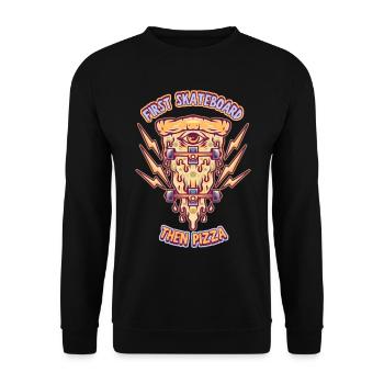 Skateboarding, Skateboarder, Pizza-Fan, Spruch - Unisex Pullover - Schwarz - Vorne - Alina (178cm) & Michal (187cm)