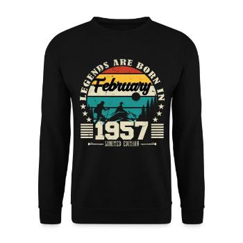 février 1957. Cadeau d'anniversaire février 1957. - Sweat-shirt Unisexe - noir - Devant - Alina (178cm) & Michal (187cm)