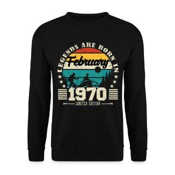 février 1970. Cadeau d'anniversaire février 1970. - Sweat-shirt Unisexe - noir - Devant - Alina (178cm) & Michal (187cm)