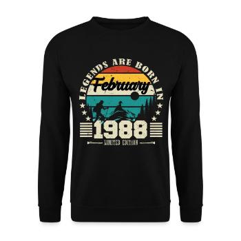 février 1988. Cadeau d'anniversaire février 1988. - Sweat-shirt Unisexe - noir - Devant - Alina (178cm) & Michal (187cm)
