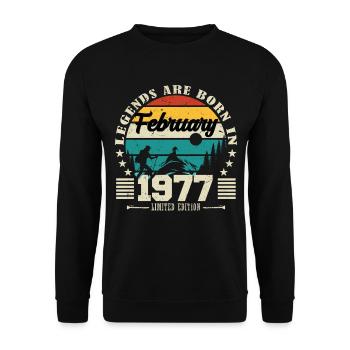 février 1977. Cadeau d'anniversaire février 1977. - Sweat-shirt Unisexe - noir - Devant - Alina (178cm) & Michal (187cm)