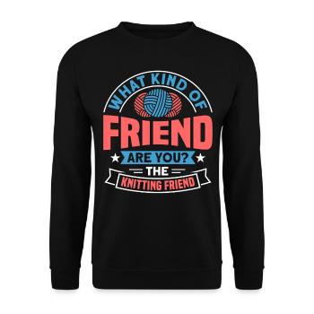 Handarbeit Stricken lustiger Strick Spruch - Unisex Pullover - Schwarz - Vorne - Alina (178cm) & Michal (187cm)
