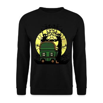 Bauwagen Vollmond Natur Naturliebhaber Baum - Unisex Pullover - Schwarz - Vorne - Alina (178cm) & Michal (187cm)