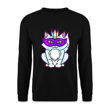 Cute Kawaii Cat With Purple Mask For Mardi Gras - Unisex Sweatshirt - black - Front - Alina (178cm) & Michal (187cm)