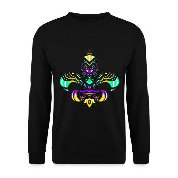 Purple, Green And Golden Patterned Fleur De Lis - Unisex Sweatshirt - black - Front - Alina (178cm) & Michal (187cm)