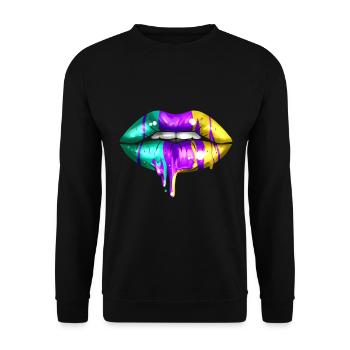 Grandes Lèvres En Vert, Violet Et Jaune Doré pour - Sweat-shirt Unisexe - noir - Devant - Alina (178cm) & Michal (187cm)