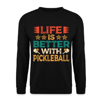 La vie est meilleure avec Pickleball Paddle Sports - Sweat-shirt Unisexe - noir - Devant - Alina (178cm) & Michal (187cm)