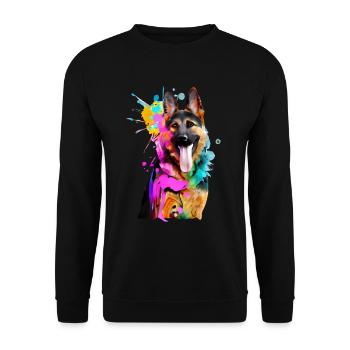 Farbkleckse Schäferhund - Unisex Pullover - Schwarz - Vorne - Alina (178cm) & Michal (187cm)