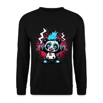 Cute Punk Panda Bear Cartoon PopArt with Flash - Unisex Sweatshirt - black - Front - Alina (178cm) & Michal (187cm)