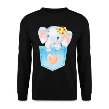 Baby-Elefant in Brusttasche Kawaii-Elefant - Unisex Pullover - Schwarz - Vorne - Alina (178cm) & Michal (187cm)