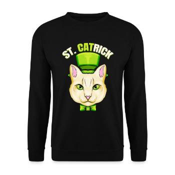 Cat With Green Loop And Cylinder Hat St Catrick - Unisex Pullover - Schwarz - Vorne - Alina (178cm) & Michal (187cm)