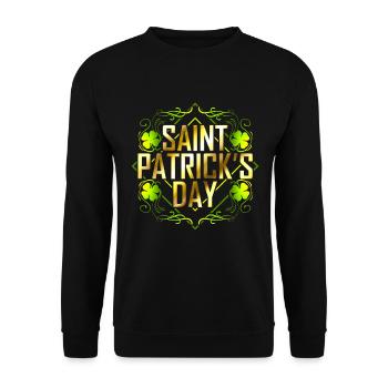 Trèfle vert et Saint-Patrick lettré d’or - Sweat-shirt Unisexe - noir - Devant - Alina (178cm) & Michal (187cm)