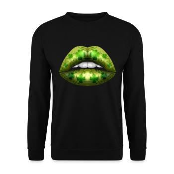 Green Lips With Shamrock For St Patricks Day - Unisex Pullover - Schwarz - Vorne - Alina (178cm) & Michal (187cm)