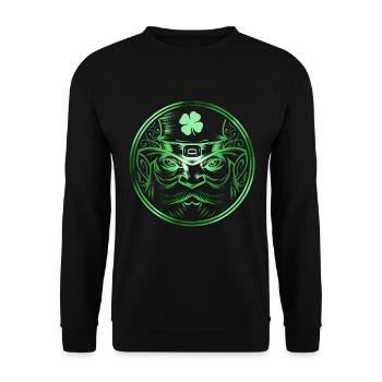 Stylized Green Leprechaun Logo Shamrock St - Unisex Pullover - Schwarz - Vorne - Alina (178cm) & Michal (187cm)