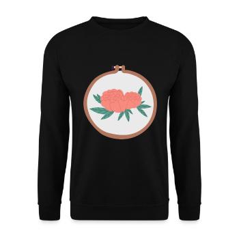 Sticken Stickrahmen Blumen Flowers Stickerin Motiv - Unisex Pullover - Schwarz - Vorne - Alina (178cm) & Michal (187cm)