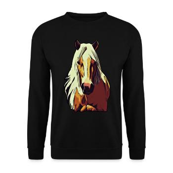 Pferd Tier Motiv - Unisex Pullover - Schwarz - Vorne - Alina (178cm) & Michal (187cm)