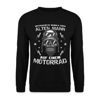 Unterschätze niemals alten Mann auf dem Motorrad - Unisex Pullover - Schwarz - Vorne - Alina (178cm) & Michal (187cm)