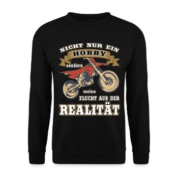 Nicht nur Hobby, sondern Flucht aus der Realität - Unisex Pullover - Schwarz - Vorne - Alina (178cm) & Michal (187cm)