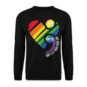 Point-virgule, You Matter Ne laissez pas votre histoire se terminer pour - Sweat-shirt Unisexe - noir - Devant - Alina (178cm) & Michal (187cm)