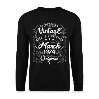 Vintage Né(e) en Mars 1974. anniversaire mars 1974 - Sweat-shirt Unisexe - noir - Devant - Alina (178cm) & Michal (187cm)