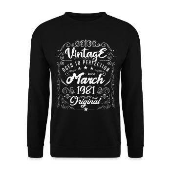 Vintage Né(e) en Mars 1981. anniversaire mars 1981 - Sweat-shirt Unisexe - noir - Devant - Alina (178cm) & Michal (187cm)