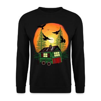 Waldbewohner Freizeit Bauwagen Camping Hütte Natur - Unisex Pullover - Schwarz - Vorne - Alina (178cm) & Michal (187cm)