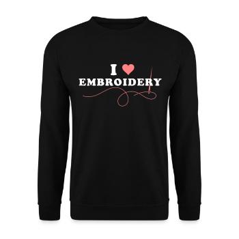 I Love Embroidery Sticken Stickerin Kreuzstich - Unisex Pullover - Schwarz - Vorne - Alina (178cm) & Michal (187cm)