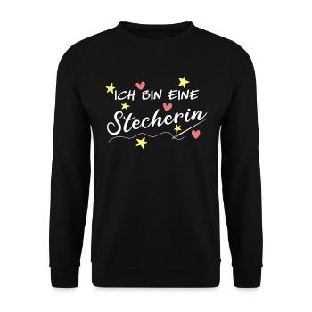 Ironisches Stecherin Embroidery Sticken Stickerin - Unisex Pullover - Schwarz - Vorne - Alina (178cm) & Michal (187cm)