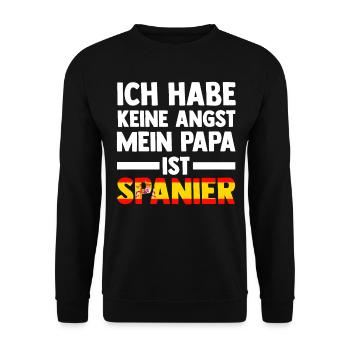 Ich habe keine Angst mein Papa ist Spanier - Unisex Pullover - Schwarz - Vorne - Alina (178cm) & Michal (187cm)