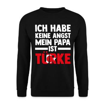 Ich habe keine Angst mein Papa ist Türke - Unisex Pullover - Schwarz - Vorne - Alina (178cm) & Michal (187cm)