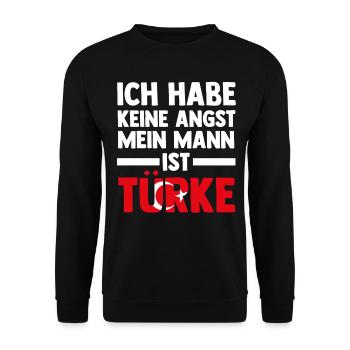 Ich habe keine Angst mein Mann ist Türke - Unisex Pullover - Schwarz - Vorne - Alina (178cm) & Michal (187cm)