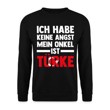 Ich habe keine Angst mein Onkel ist Türke - Unisex Pullover - Schwarz - Vorne - Alina (178cm) & Michal (187cm)