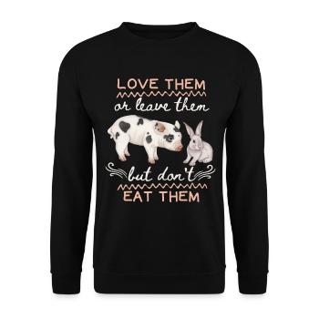 Vegetarier, Veganer, Spruch mit Schwein und Hase - Unisex Pullover - Schwarz - Vorne - Alina (178cm) & Michal (187cm)