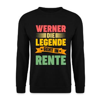 Werner die Legende geht in Rente - Unisex Pullover - Schwarz - Vorne - Alina (178cm) & Michal (187cm)