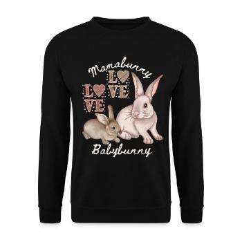 Muttertag, kleiner Hase, Häschen, lustiger Spruch - Unisex Pullover - Schwarz - Vorne - Alina (178cm) & Michal (187cm)