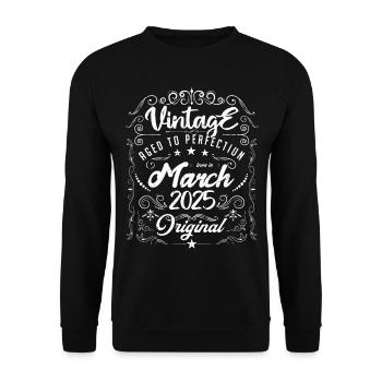 Vintage born in March 2025. Anniversary March 2025 - Unisex Sweatshirt - black - Front - Alina (178cm) & Michal (187cm)