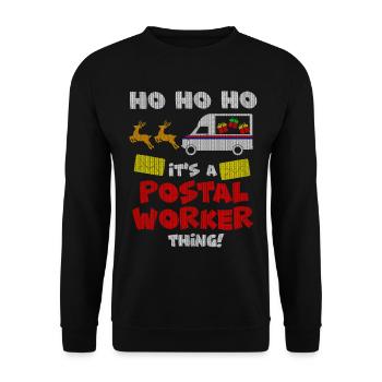 Postal Worker Ugly Christmas Design Santa Mailman - Unisex Sweatshirt - black - Front - Alina (178cm) & Michal (187cm)