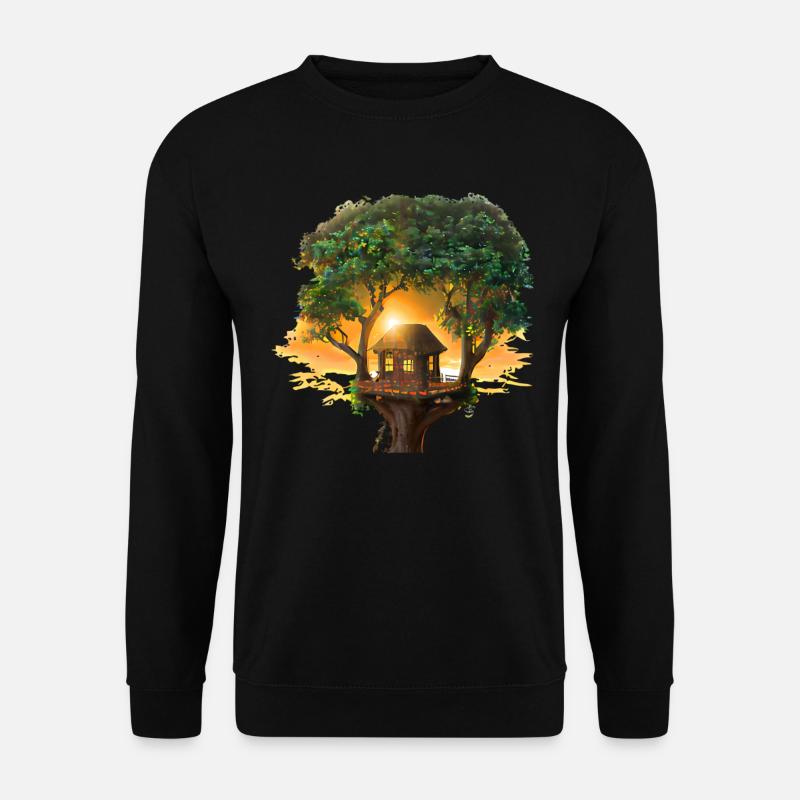 Sonnenuntergang im Baumhaus - Unisex Pullover - Schwarz