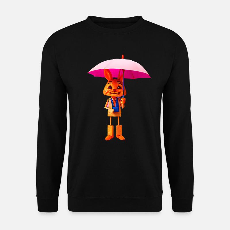 Hölzender Hase mit Regenschirm - Unisex Pullover - Schwarz