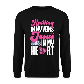 Knitting Knitter Jesus Christian - Unisex Pullover - Schwarz - Vorne - Alina (178cm) & Michal (187cm)