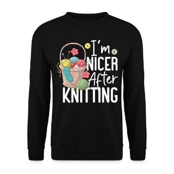 Knitting Knitter I'm Nicer After - Unisex Sweatshirt - black - Front - Alina (178cm) & Michal (187cm)