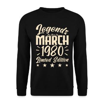 Naissance En Mars 1980. Cadeau d'anniversaire mars - Sweat-shirt Unisexe - noir - Devant - Alina (178cm) & Michal (187cm)