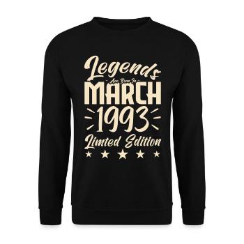 Naissance En Mars 1993. Cadeau d'anniversaire mars - Sweat-shirt Unisexe - noir - Devant - Alina (178cm) & Michal (187cm)
