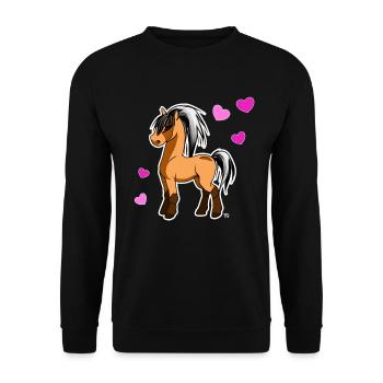 Cute Kawaii Fjord Horse Cute Pony with Heart - Unisex Sweatshirt - black - Front - Alina (178cm) & Michal (187cm)
