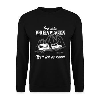 Ich ziehe Wohnwagen - Unisex Pullover - Schwarz - Vorne - Alina (178cm) & Michal (187cm)